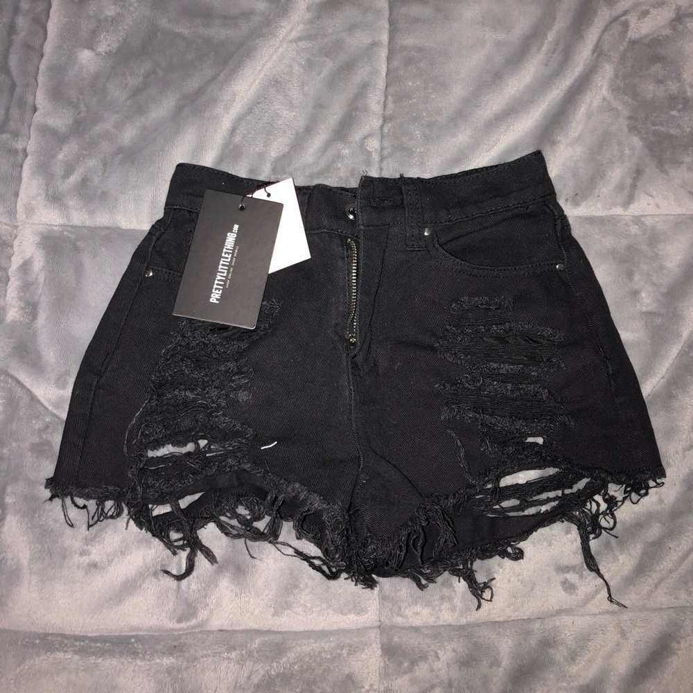 Black denim ripped jean shorts